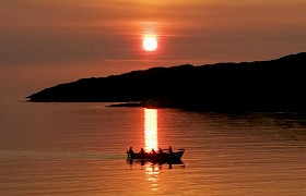 Lochinver sunset and rowing skiff. Peter Watt.